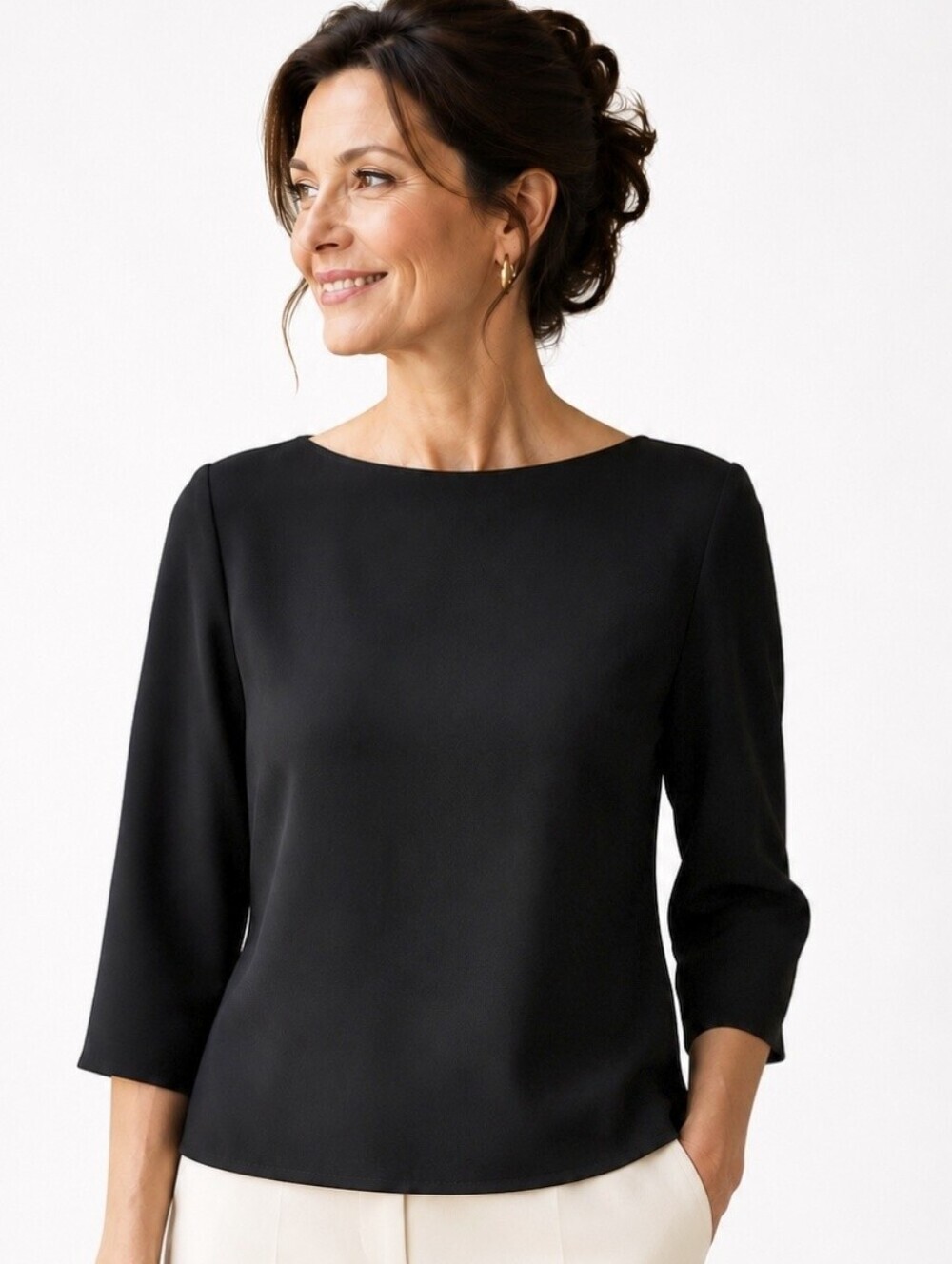 Vintage Ildi Marshall Black Boat Neck  Made in USA 3/4 Sleeve Designer Top 8